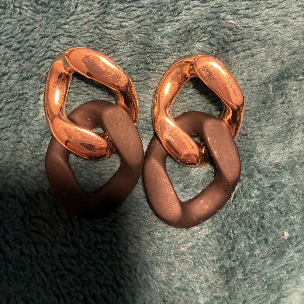 Gold and Black Chain Link Earrings